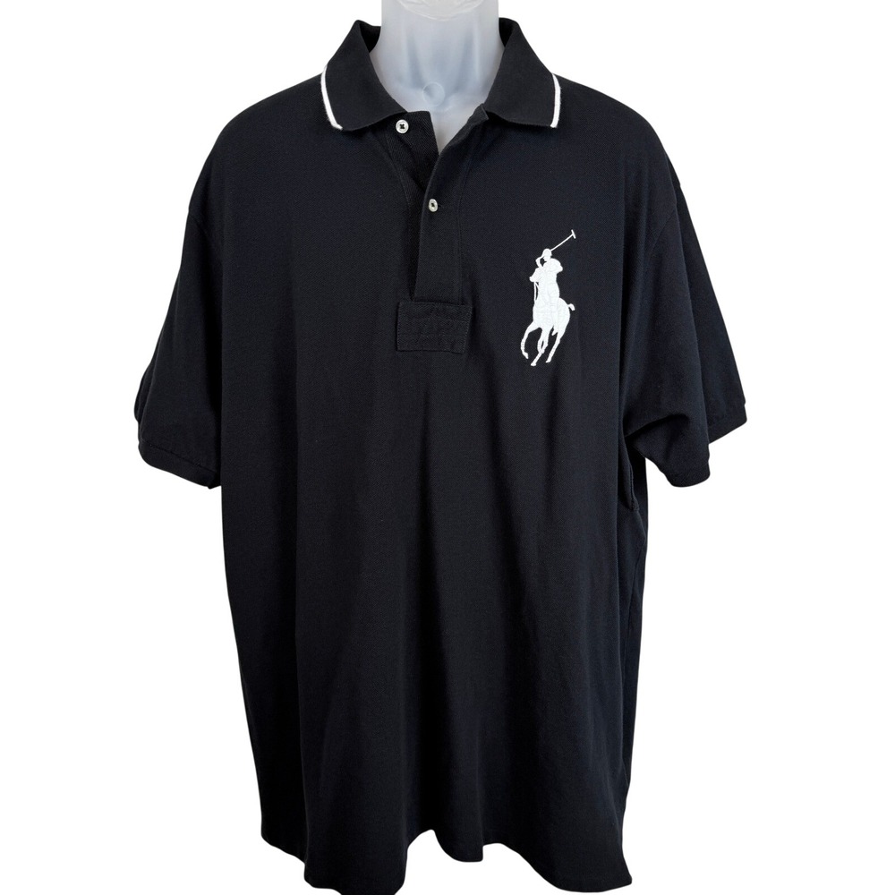 Polo Ralph Lauren Big Pony Polo Shirt Black White #3 Peru Men's XL Cotton 2017